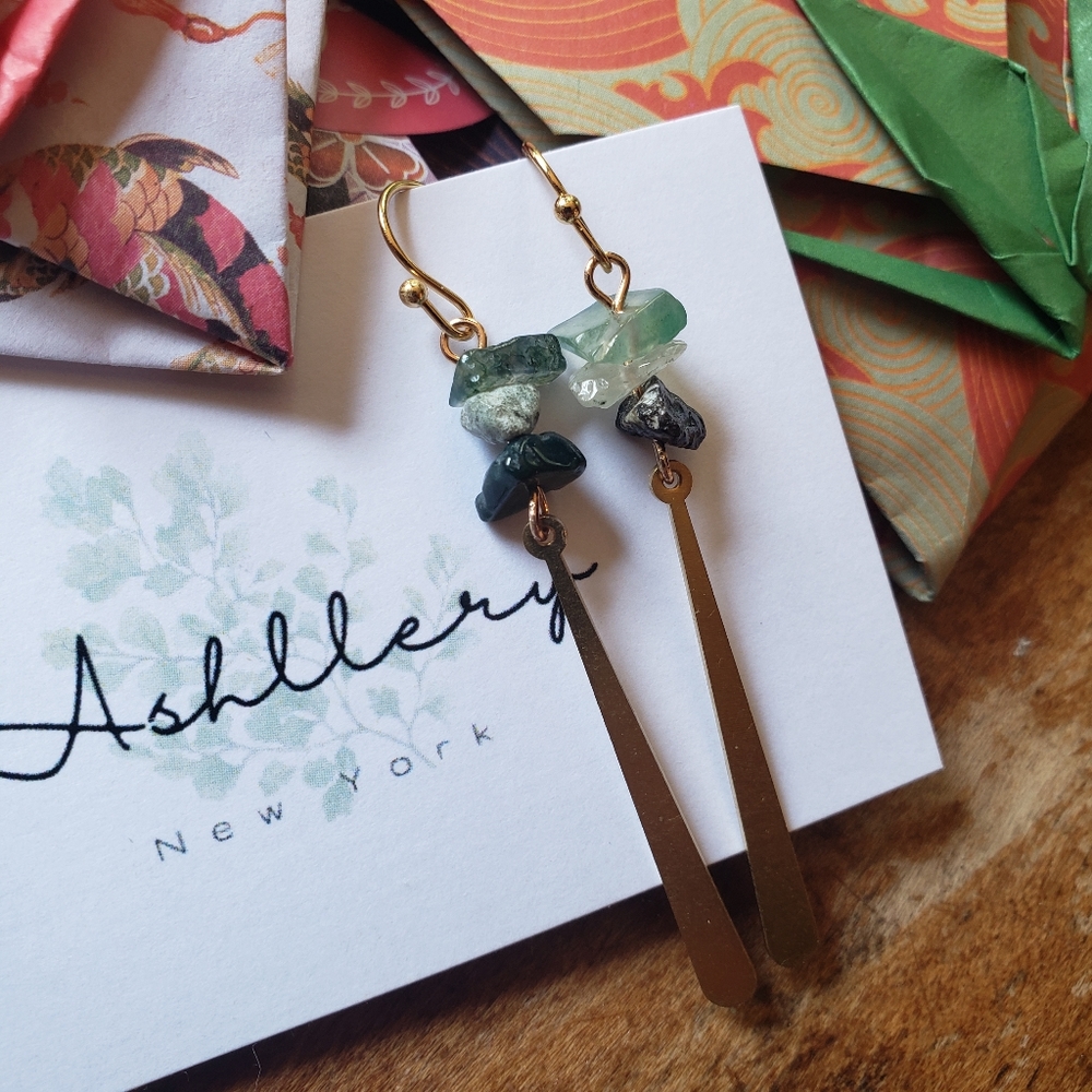 Jasper Gemstone Brass Charms Elegant Healing Earrings